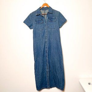 Retro Jean Short Sleeve Denim Midi Shirt Dress